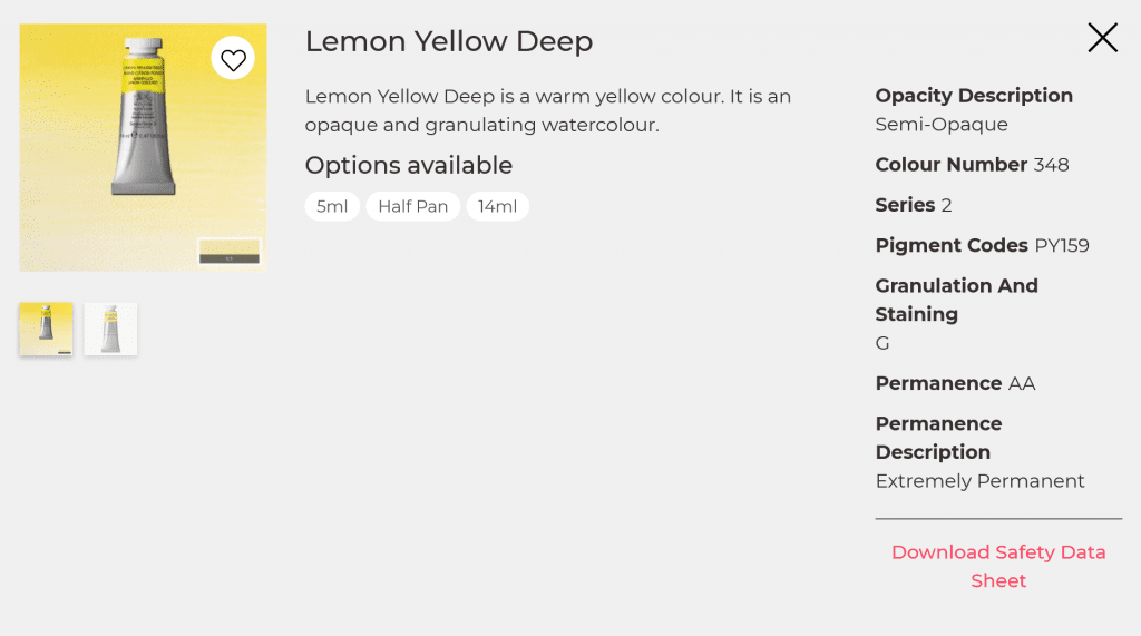 Winsor&Newton lemon yellow deep (Zirconium Praseodymium yellow)